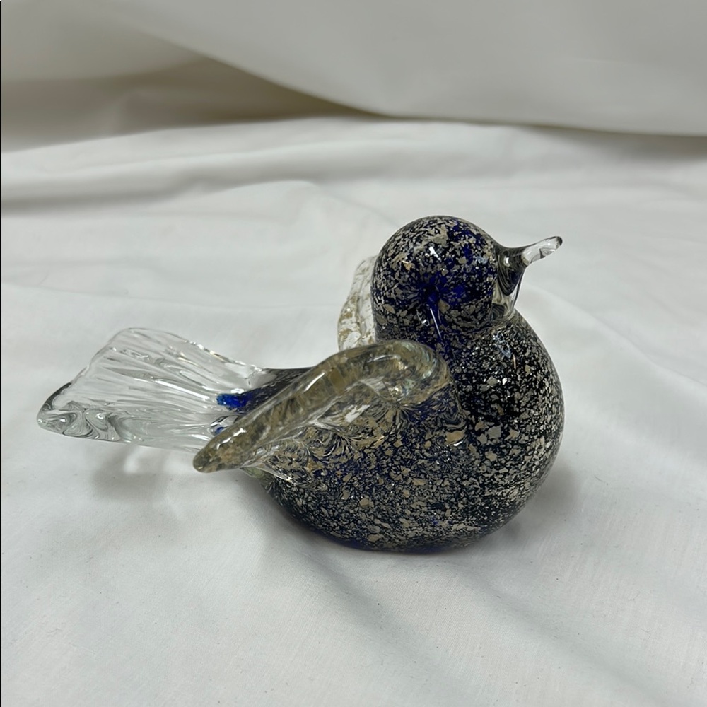 Art Glass Blue Bird with Gold Flakes Paperweight Figurine